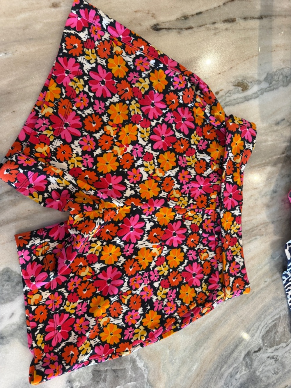 CAbi High-Waist Floral Shorts in Pink & Orange on Black